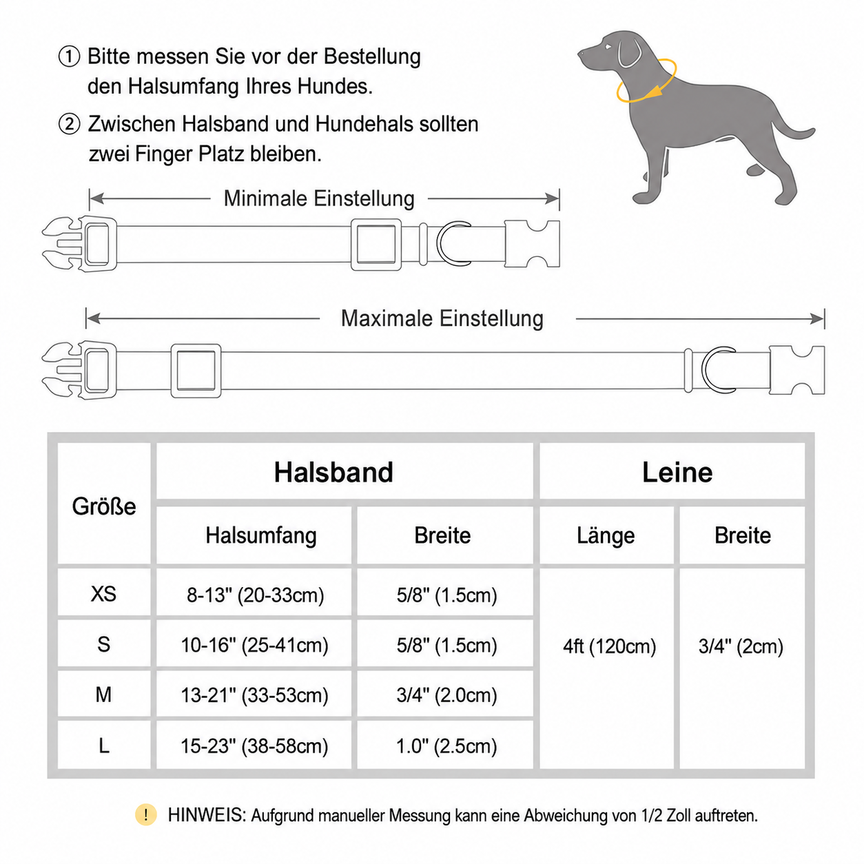 Personalisiertes Hundehalsband mit Leine – Gravur auf Metallschnalle